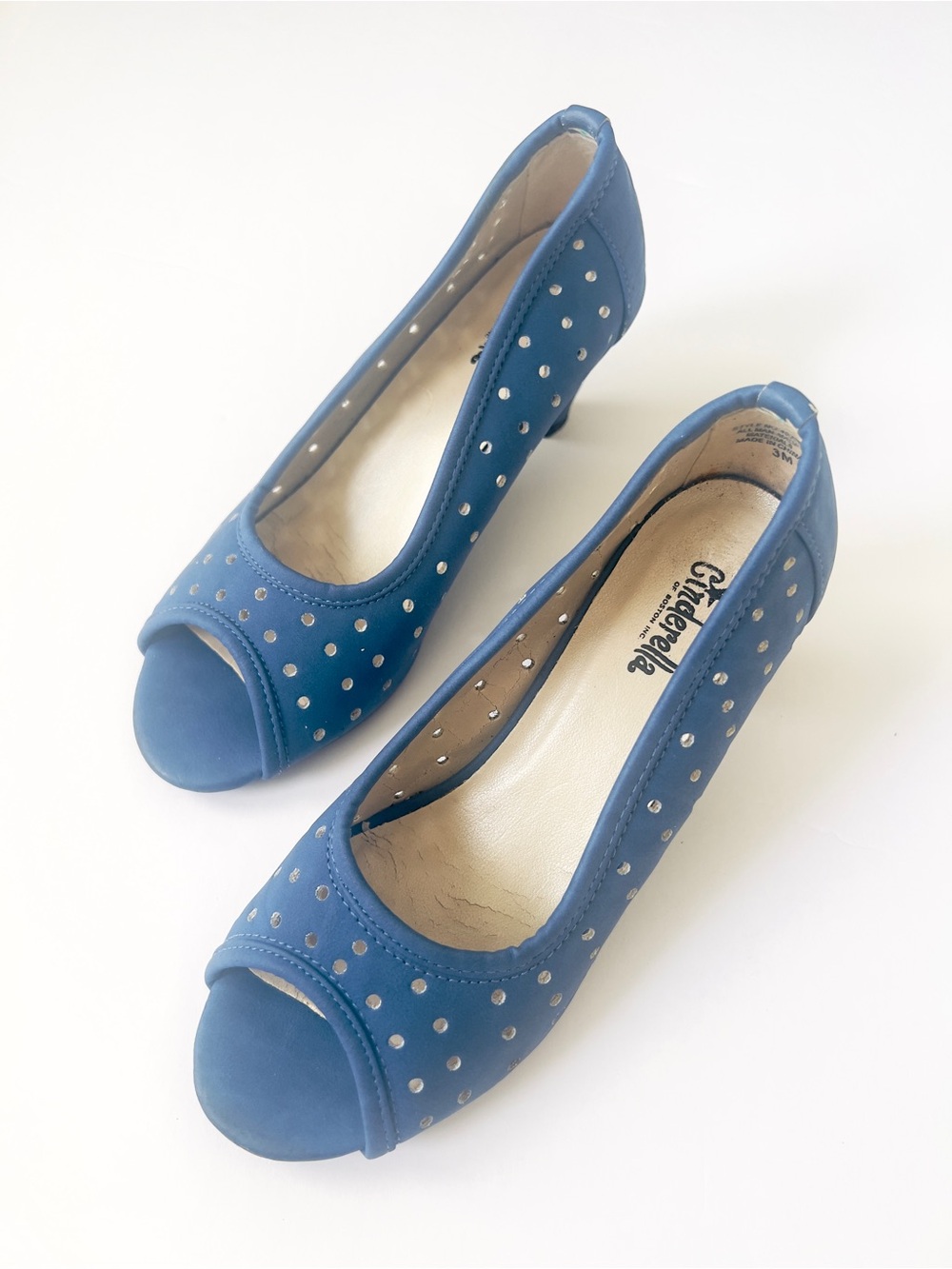Cinderella of Boston Blue Studded Peep-Toe Women's 2-in Pumps Size 3M